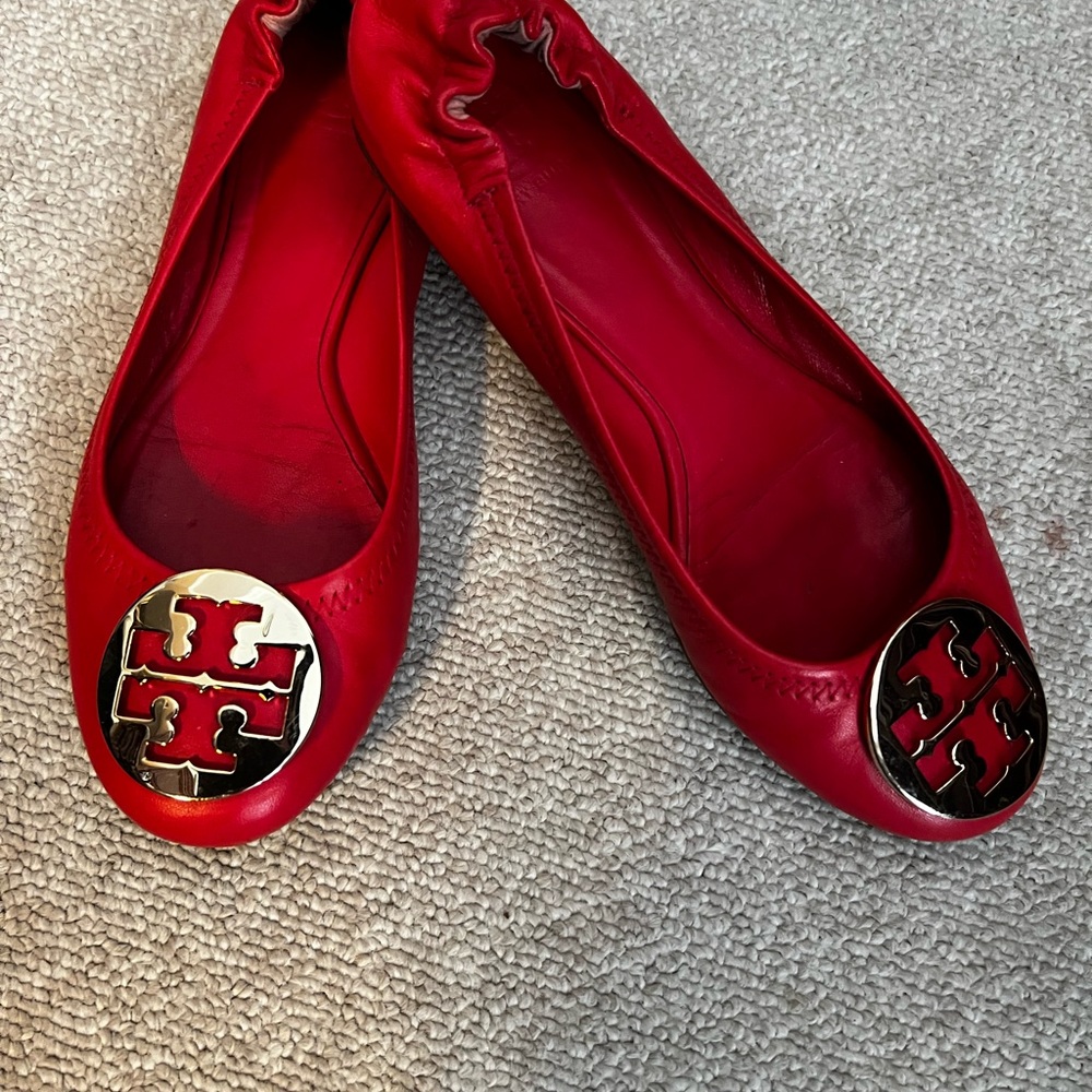 Tory Burch Red Leather Logo Flats